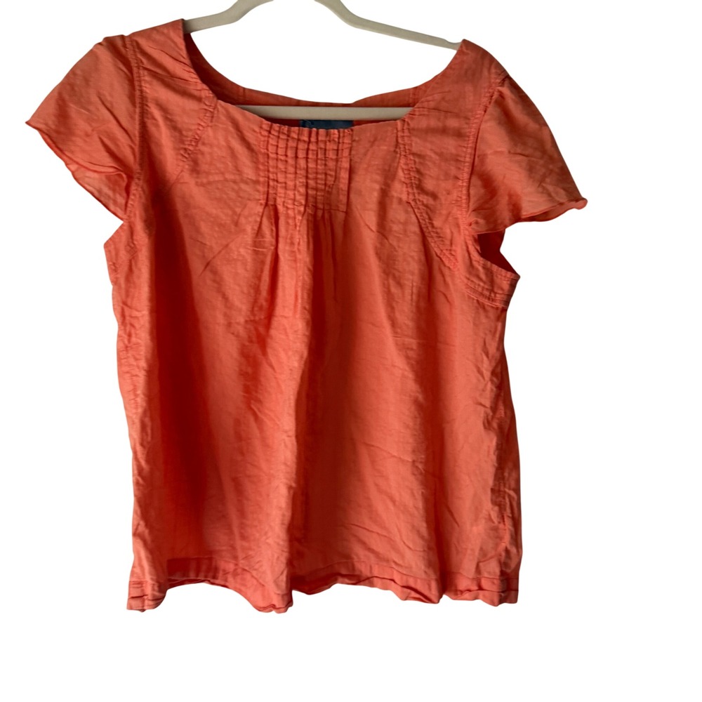 Classic Elements Petite Coral Pleated Pintuck Cotton Feminine Top L Peasant